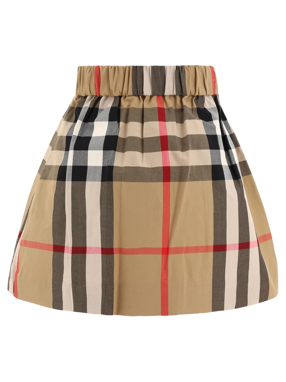 Burberry Classic Check Elastic-Waist Skirt in Beige, Black & Red
